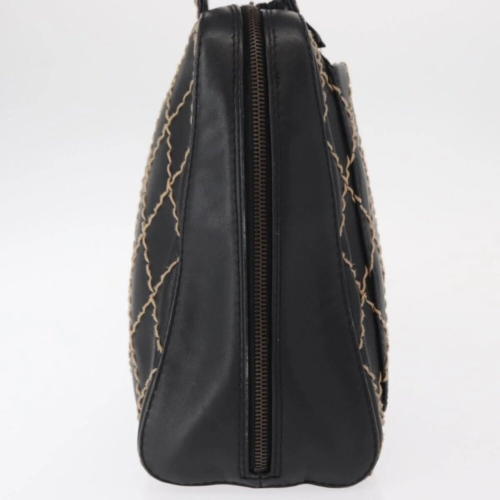 CHANEL Wild stitch Hand Bag Lamb Skin Black CC Auth BA8410 - Picture 6 of 16